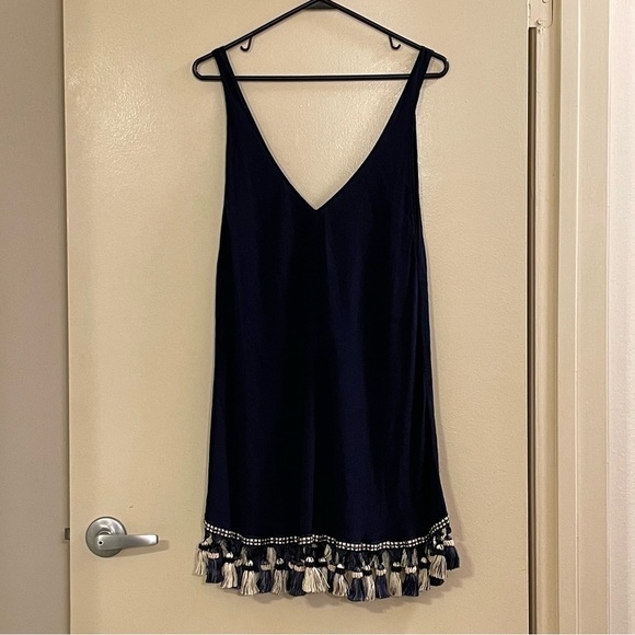 REFORMATION NWOT Taurus Tassel Mini Dress in Navy - Picture 2 of 7